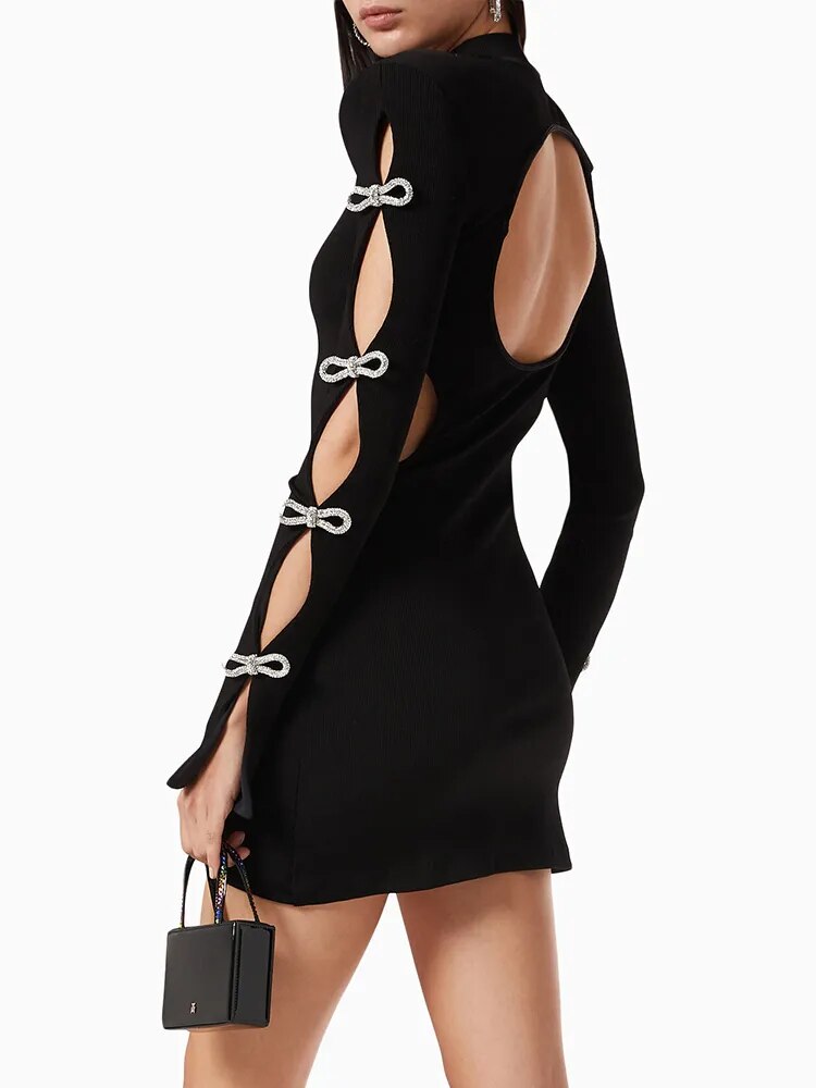 Hollow Out Crystal Bow Dress - Marie