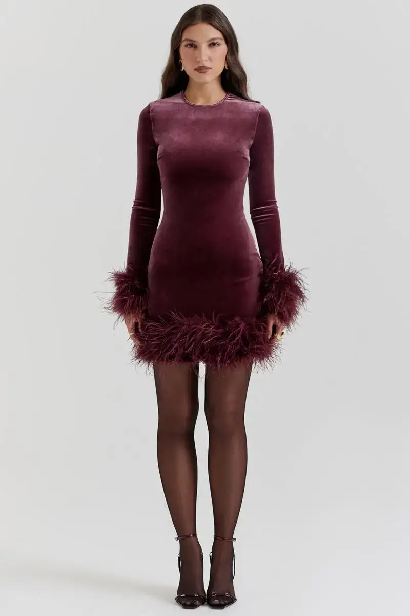 Elegant Bodycon Fur Velvet Dress - Nice