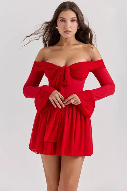 Off Shoulder Pleated Mini Dress - Zoe