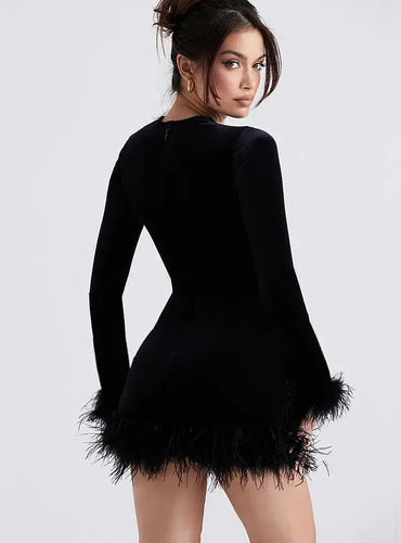 Elegant Bodycon Fur Velvet Dress - Nice