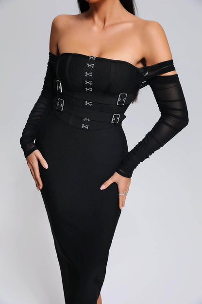 Long Sleeve Sexy Off the Shoulder Dress - Hellen