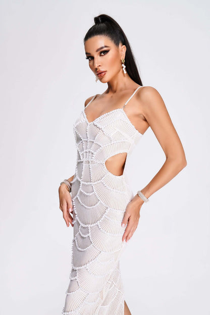 Luxury White Pearl Beading Dress - Thalia