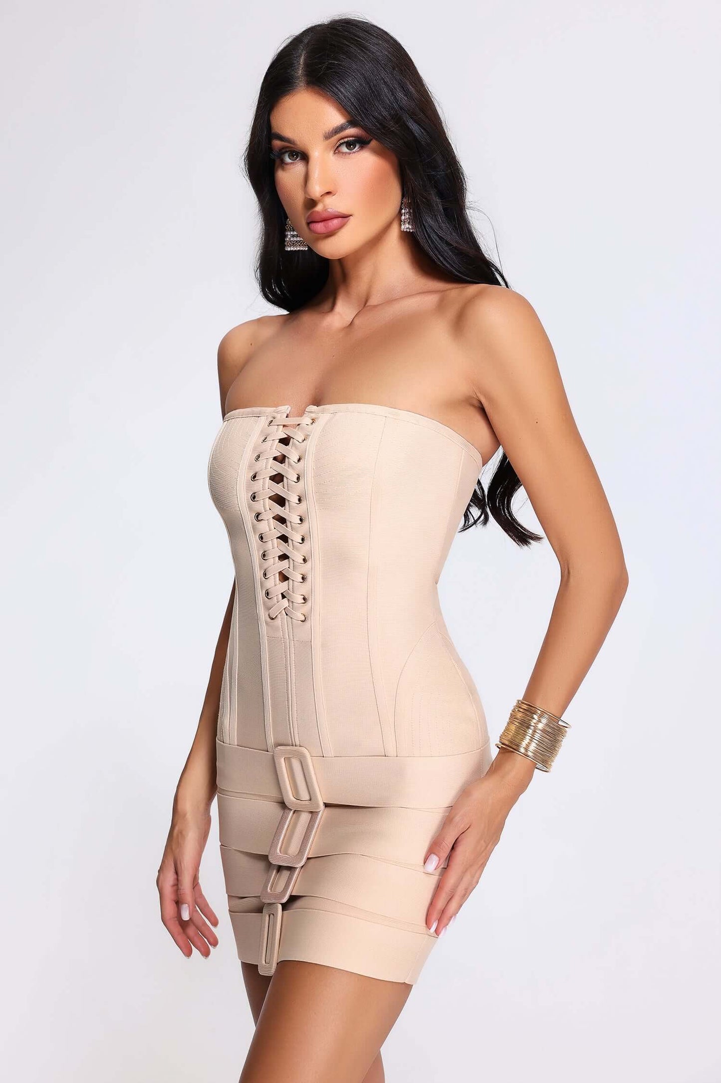 Apricot Strapless Bandage Dress - Izzie