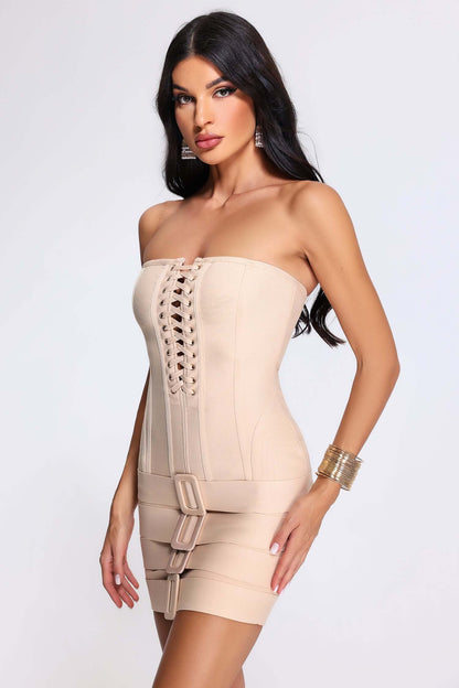 Apricot Strapless Bandage Dress - Izzie