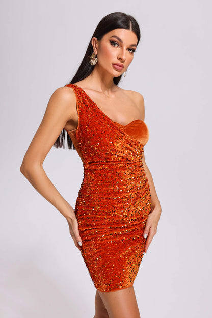 One Shoulder Sequin Dress - Nadila