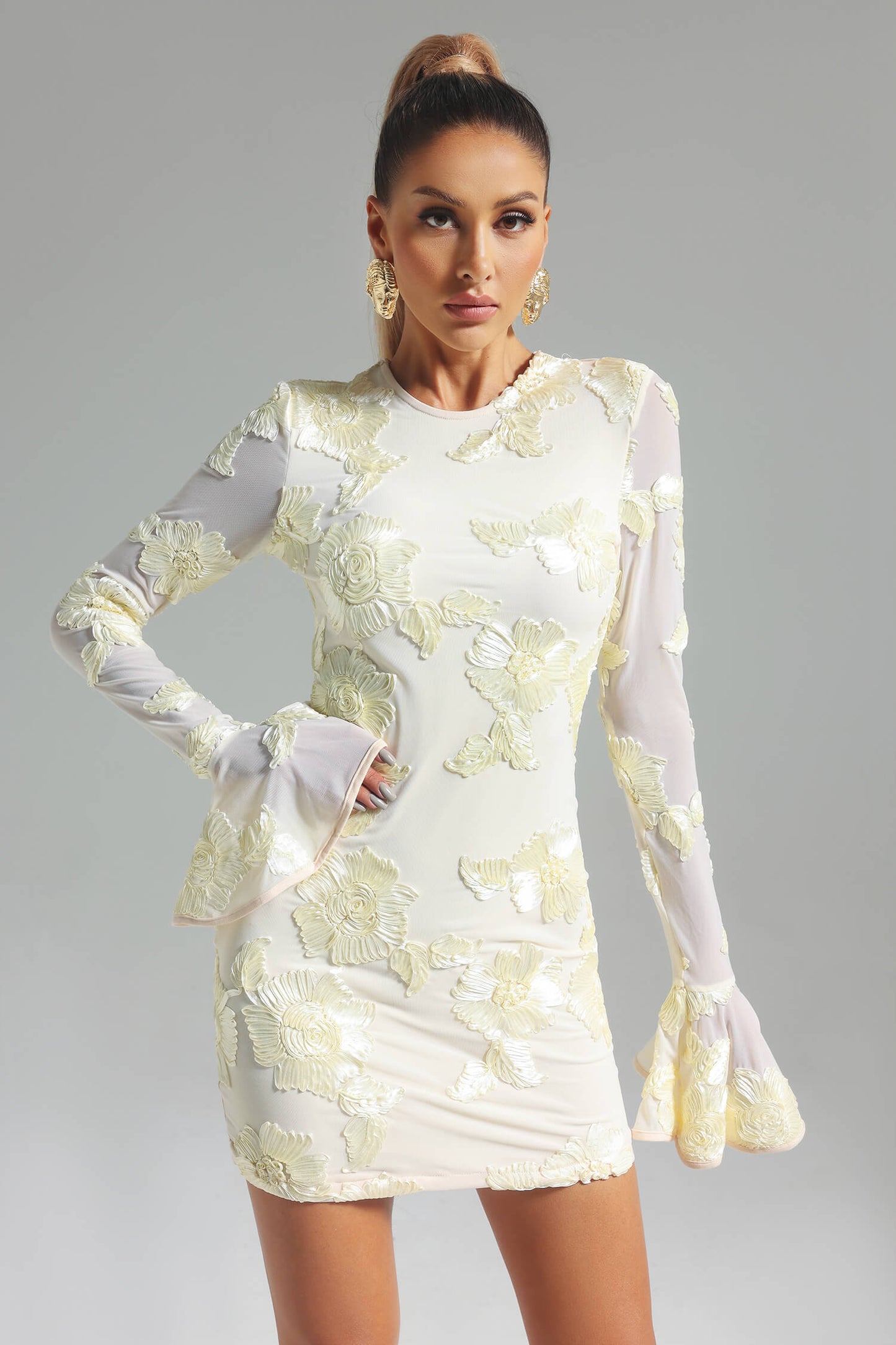 Flare Sleeve Embroidered Dress - Briona