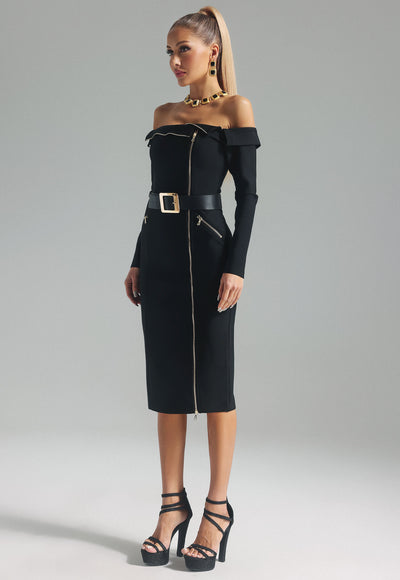 Sexy Off Shoulder With Belt Dress - Mendy