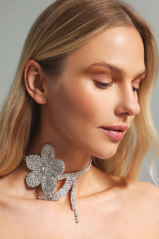 Rhinestone Big Flower Choker - Rosie