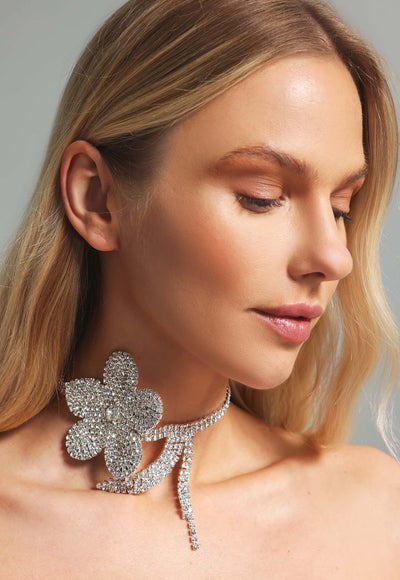 Rhinestone Big Flower Choker - Rosie