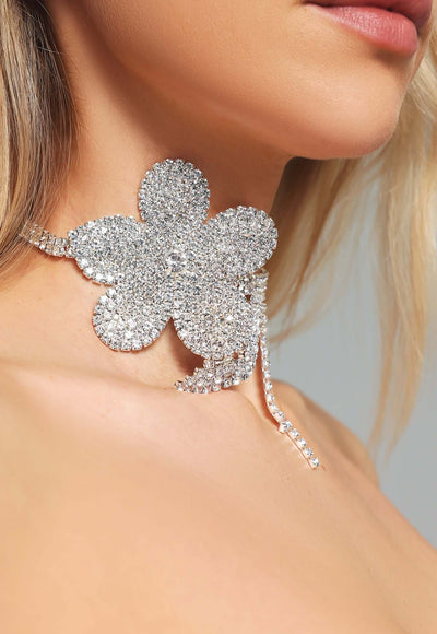 Rhinestone Big Flower Choker - Rosie