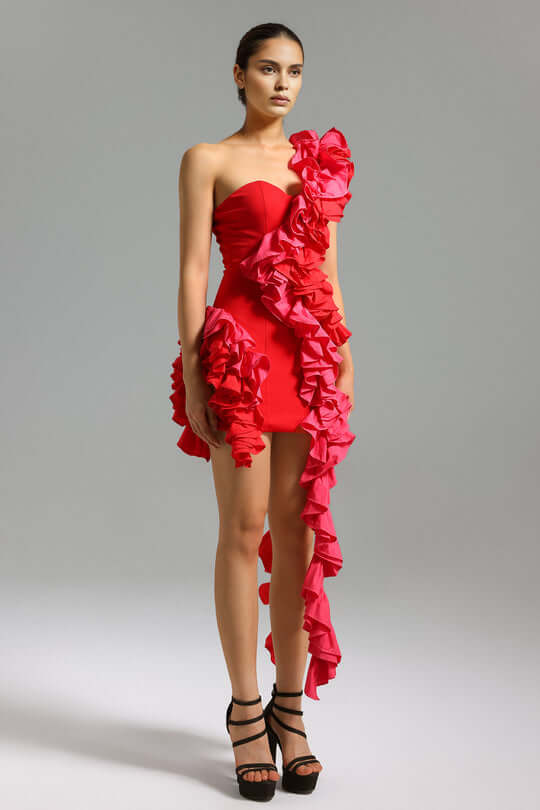 One Shoulder Ruffles Dress - Iris