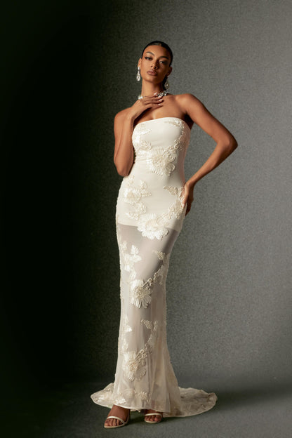 Strapless Embroidery Long Dress - Biana