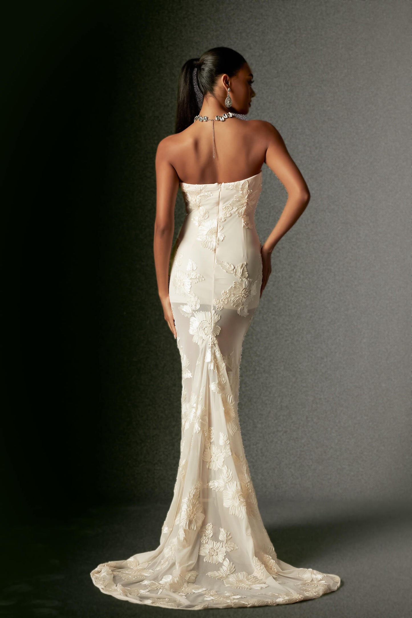 Strapless Embroidery Long Dress - Biana