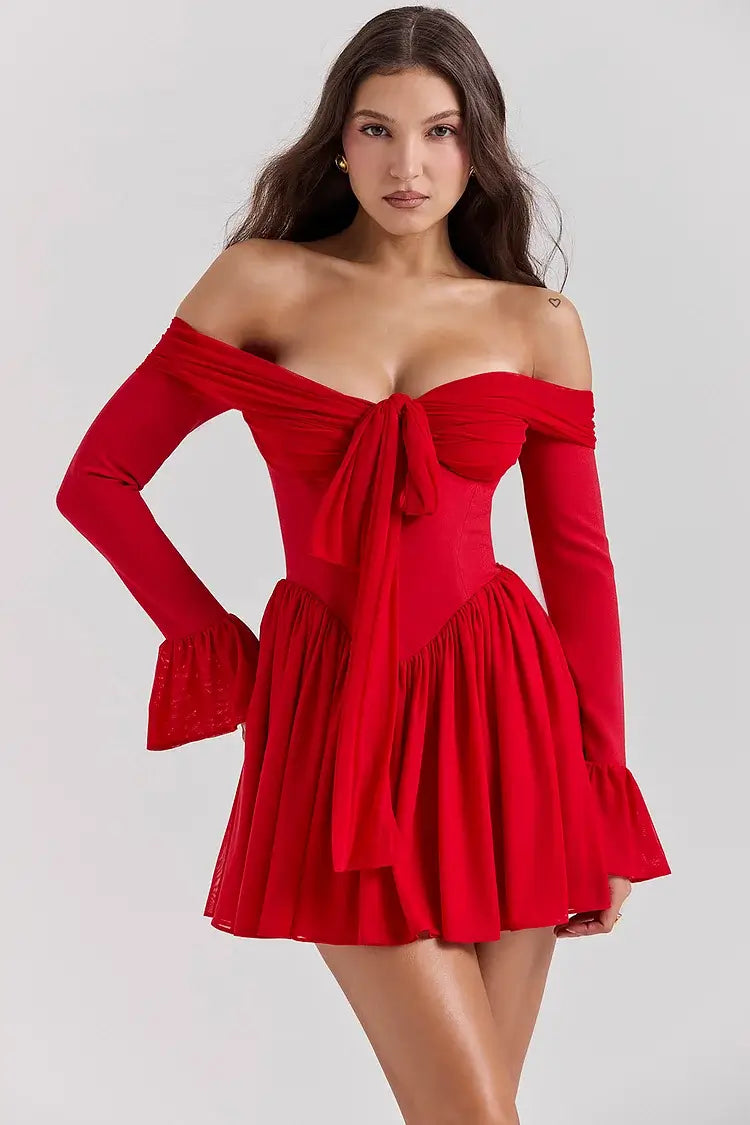 Off Shoulder Pleated Mini Dress - Zoe