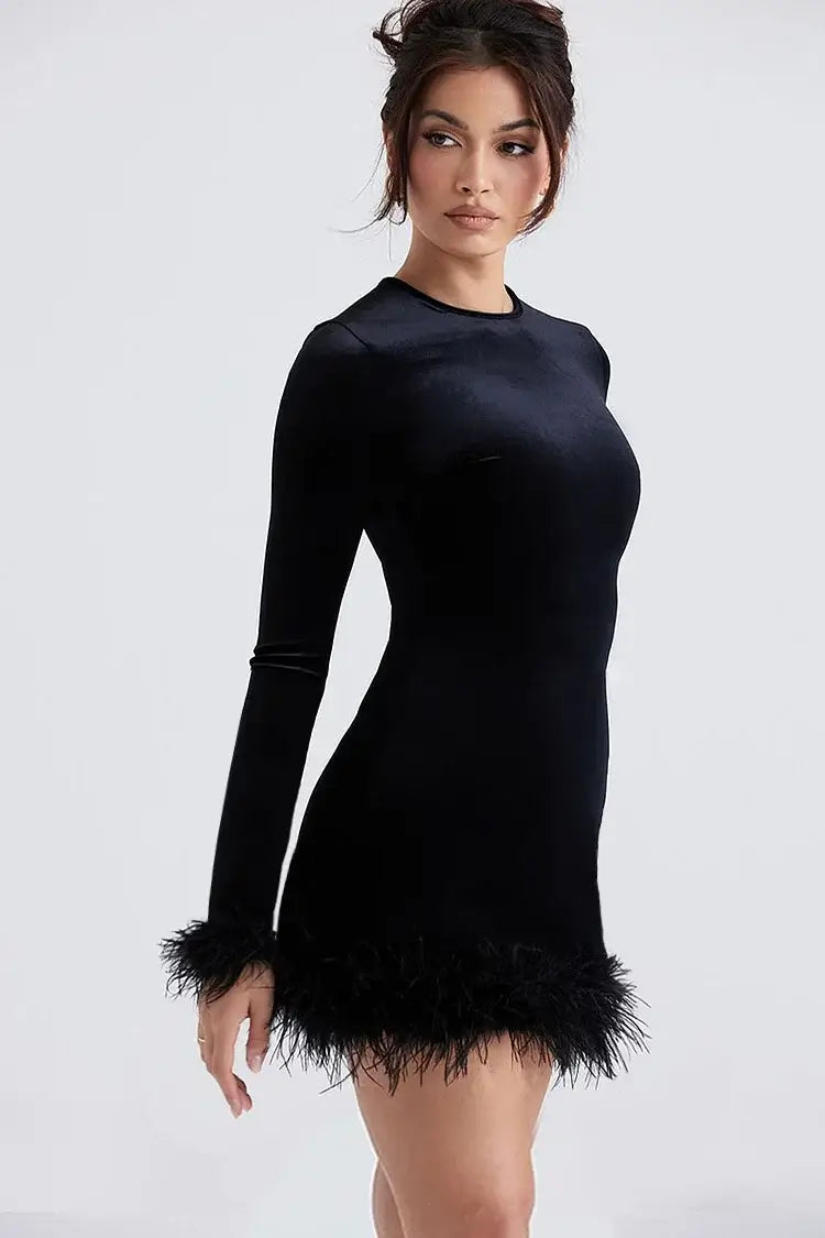 Elegant Bodycon Fur Velvet Dress - Nice