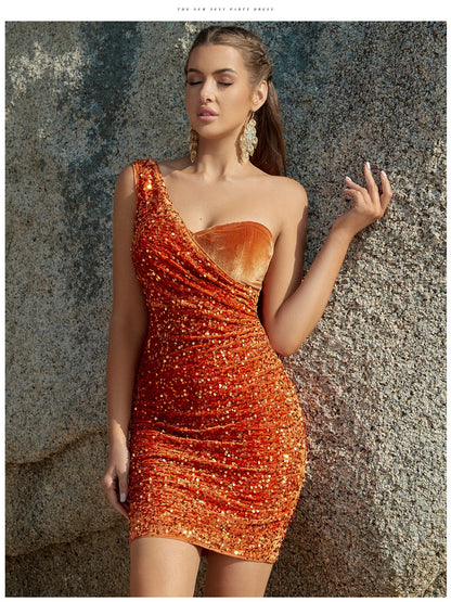 One Shoulder Sequin Dress - Nadila