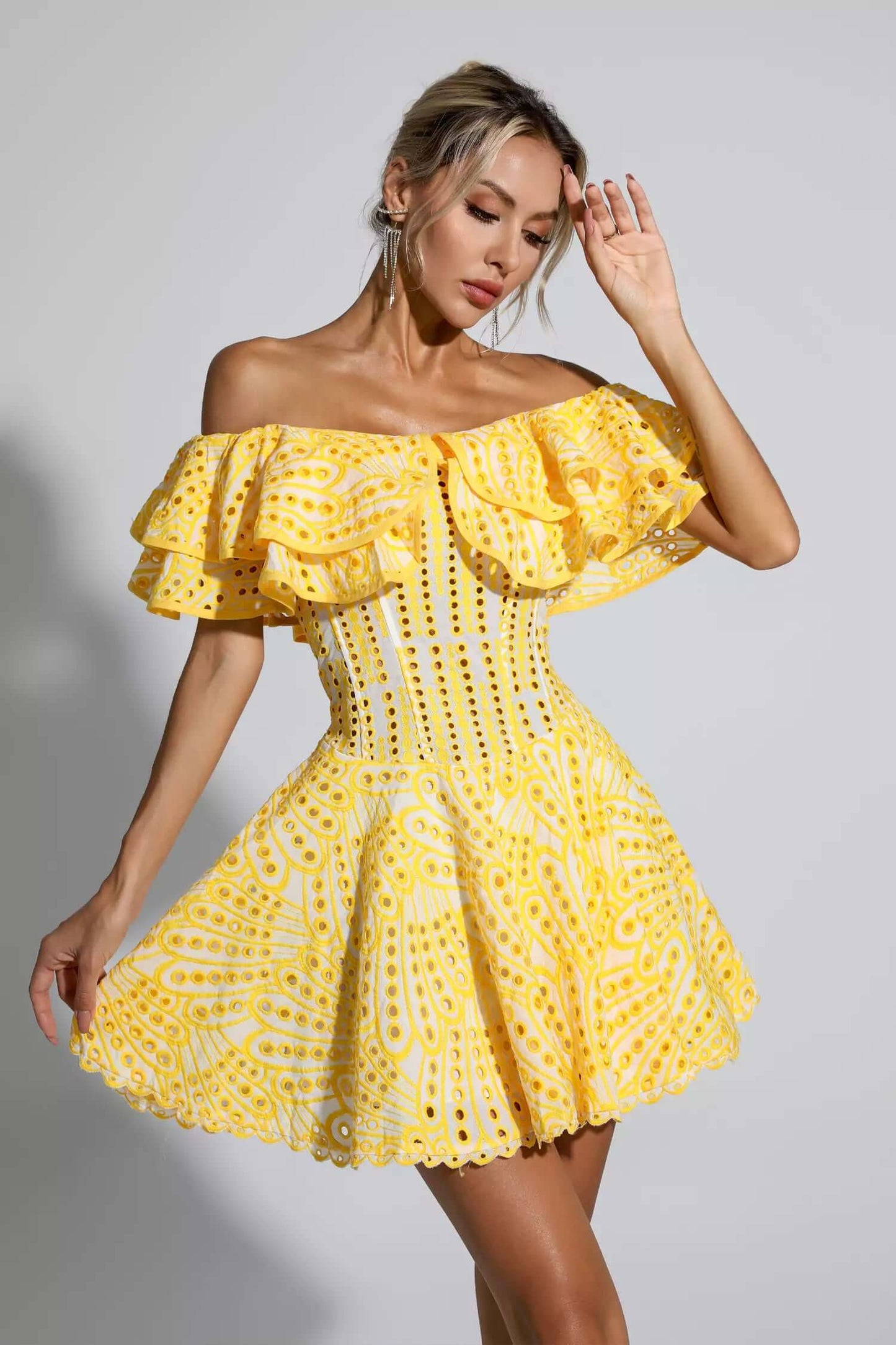 Embroidery Ruffles Dress - Rovenia