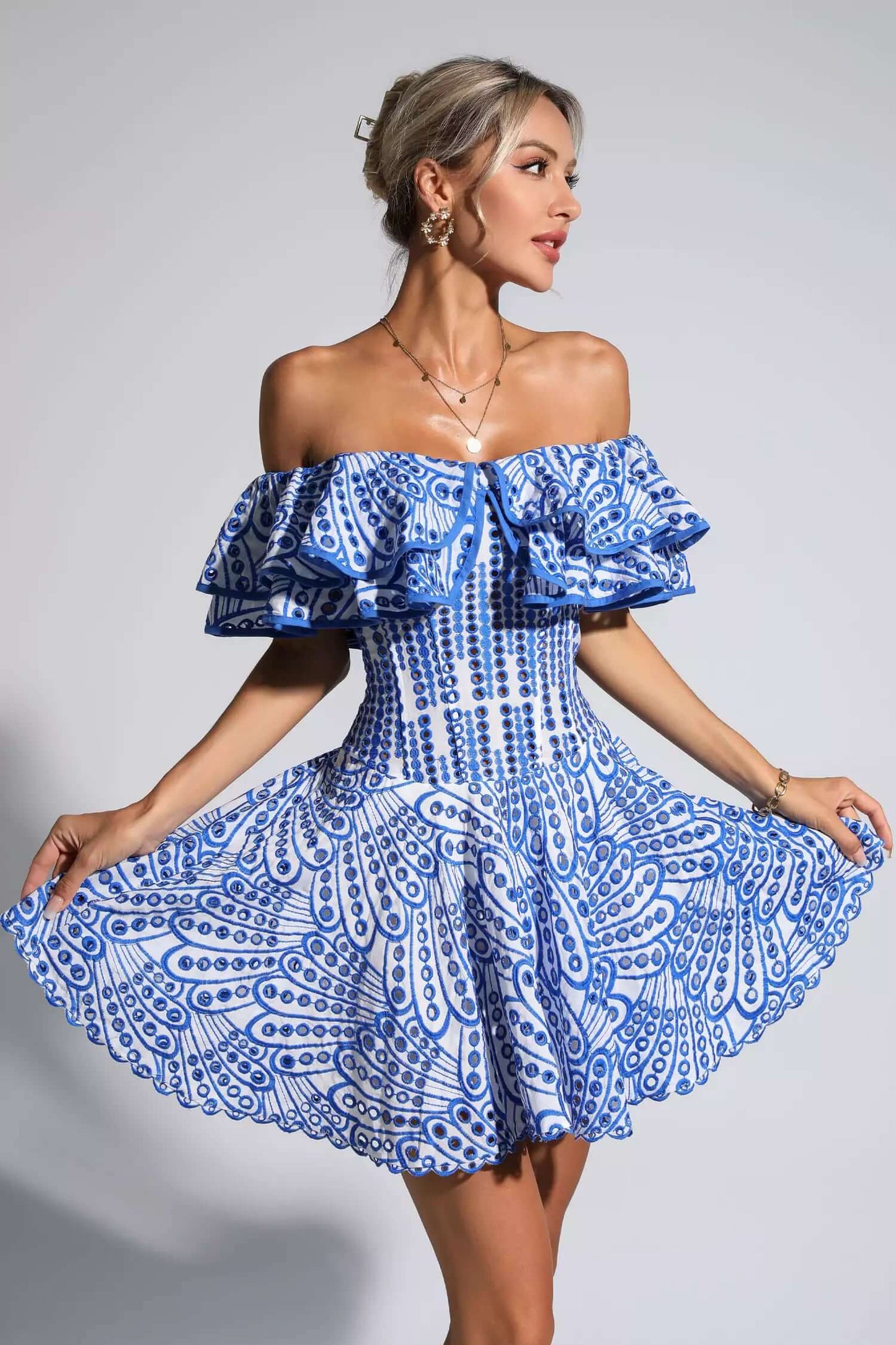 Embroidery Ruffles Dress - Rovenia