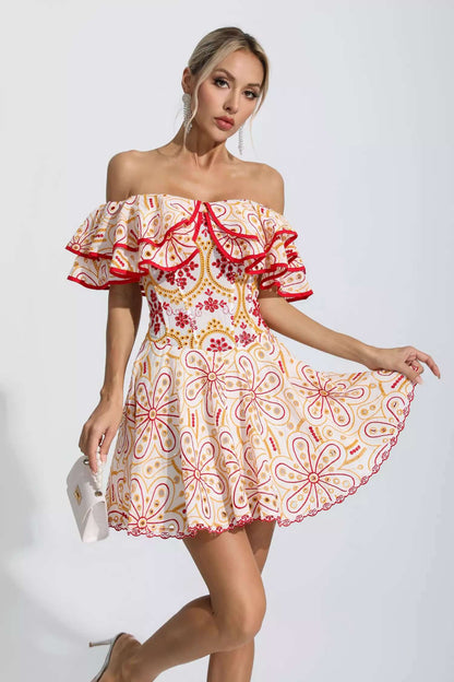 Embroidery Ruffles Dress - Rovenia