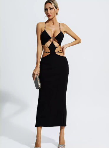 V Neck Backless Cut Out Dress - Aura