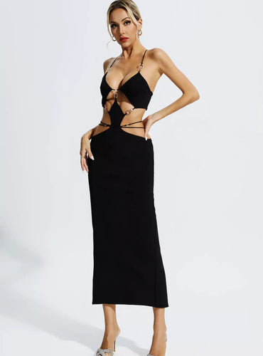 V Neck Backless Cut Out Dress - Aura