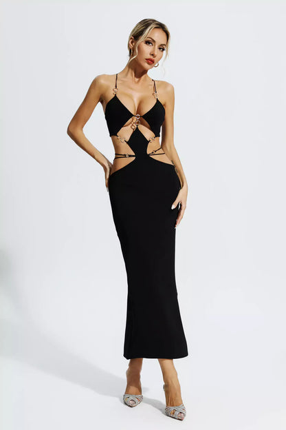 V Neck Backless Cut Out Dress - Aura