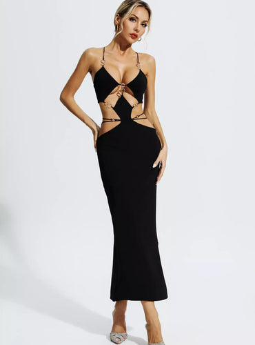 V Neck Backless Cut Out Dress - Aura