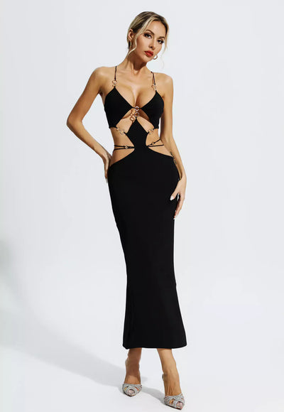 V Neck Backless Cut Out Dress - Aura