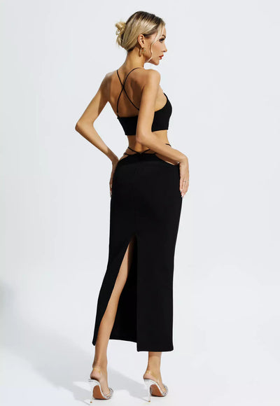 V Neck Backless Cut Out Dress - Aura