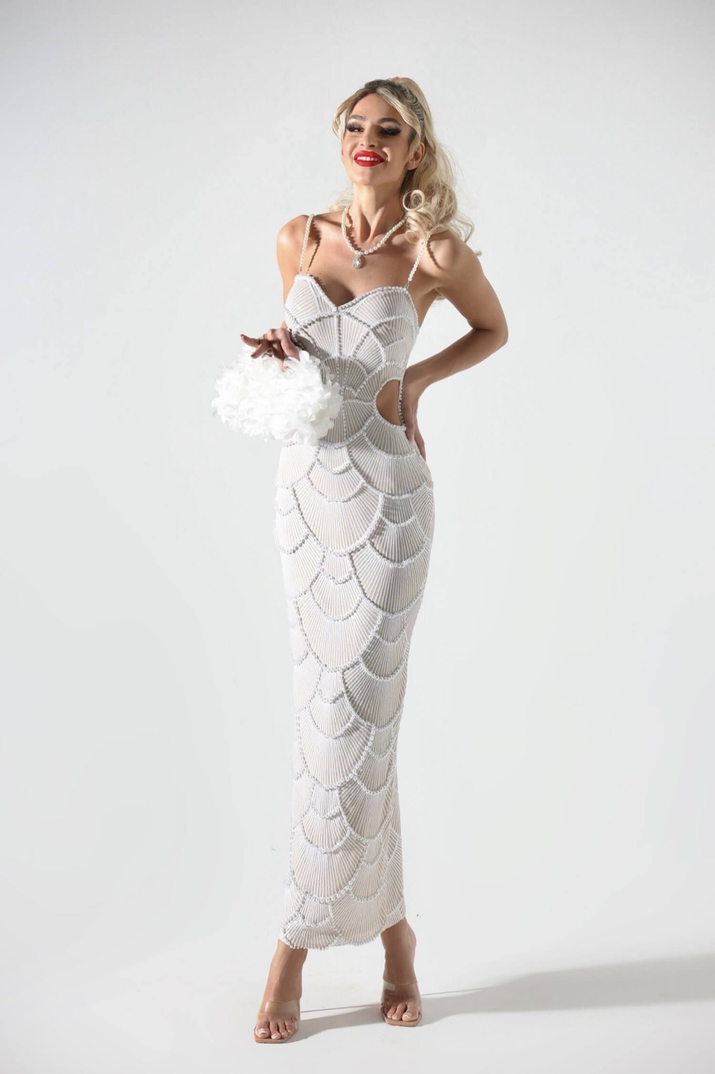 Luxury White Pearl Beading Dress - Thalia