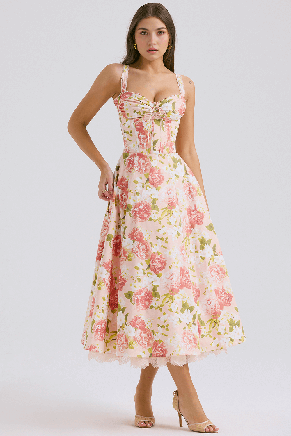 Lace Up Floral Strap Dress - Madala