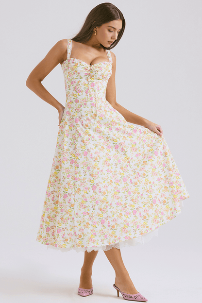 Lace Up Floral Strap Dress - Madala