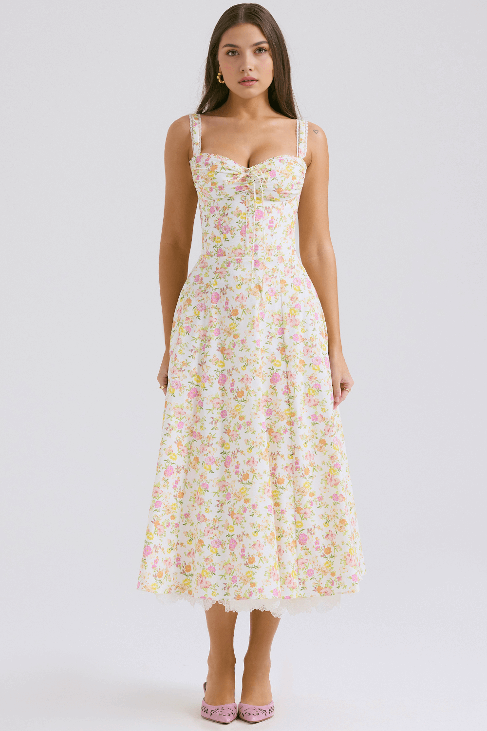 Lace Up Floral Strap Dress - Madala