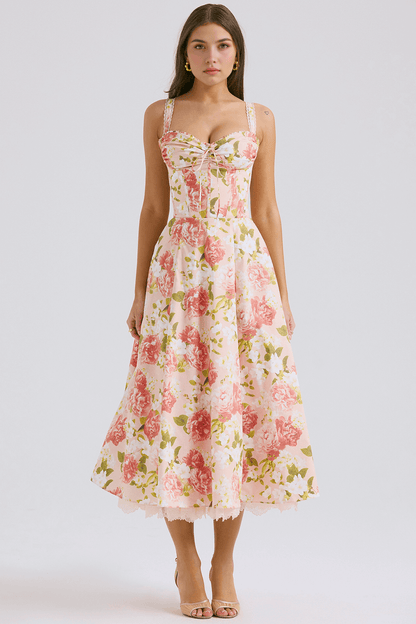 Lace Up Floral Strap Dress - Madala