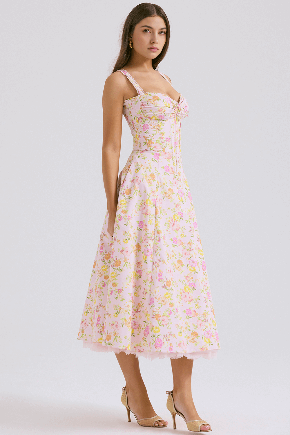 Lace Up Floral Strap Dress - Madala