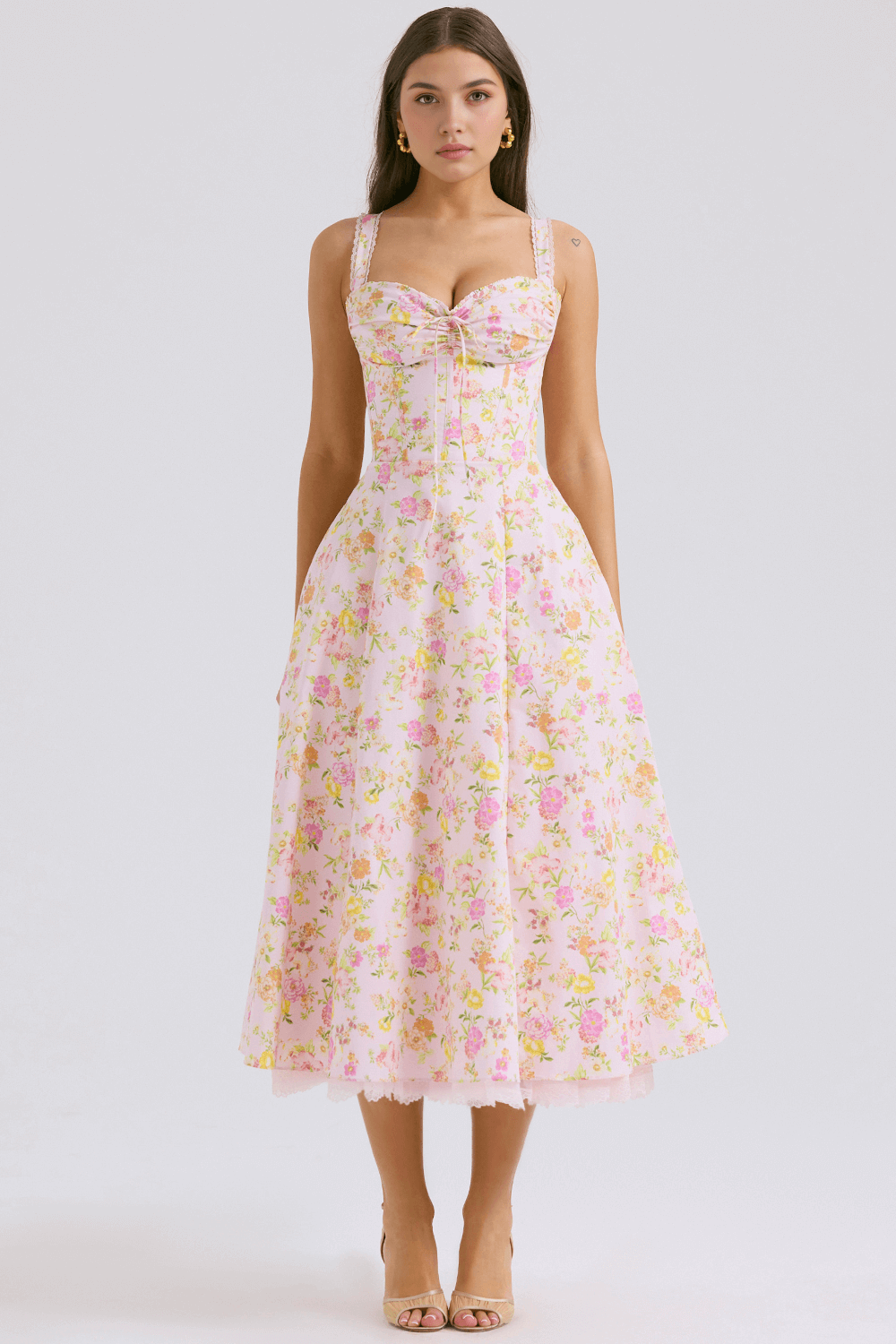 Lace Up Floral Strap Dress - Madala