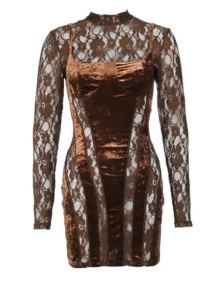 Sexy Lace Velvet Elegant Dress - Wendy