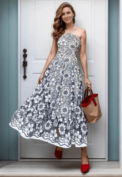 Halter Embroidery Dresses - Laine