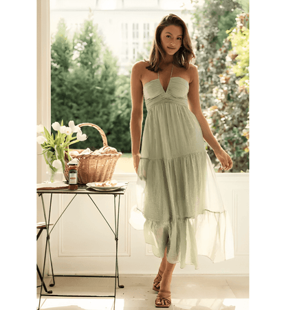 Chiffon Halter V Neck Sleeveless Dress - Eliot