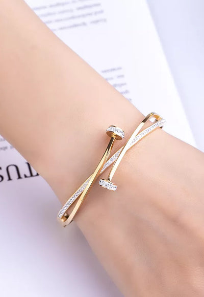 Double Crystal Nail Head Cross Bracelet - Kim