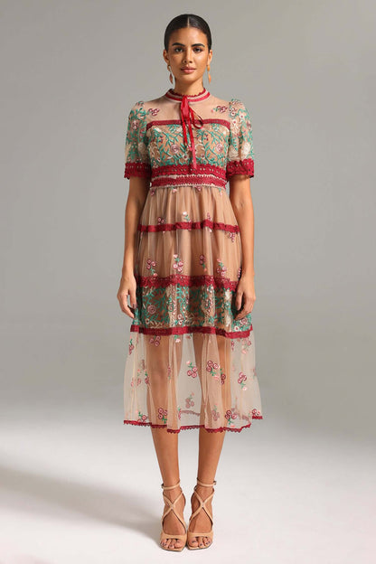 Vintage Embroidery O-neck Dress - Odarian