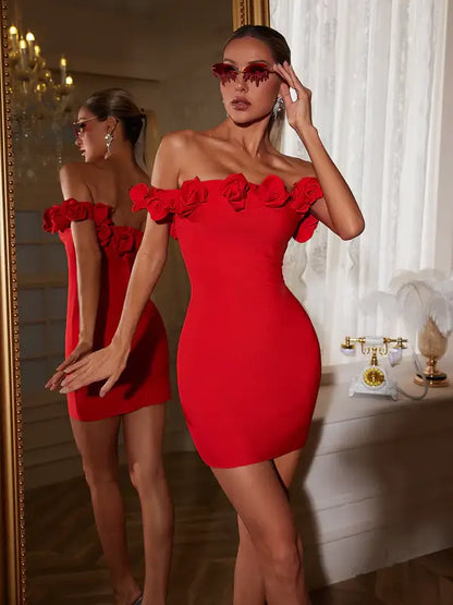 Off Shoulder 3D Rose Dress - Shanty