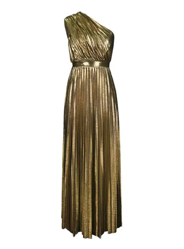 Gold Gilding One Shoulder Pleated Dress - Tulip
