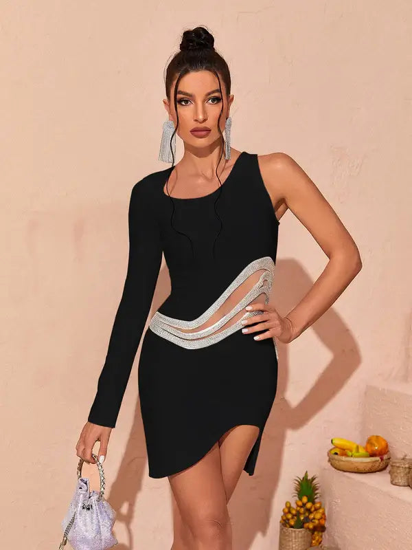 One Sleeve Asymmetrical Dress - Perla