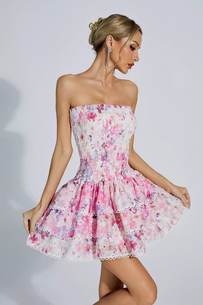 Flower Printing Elastic Dress - Akira