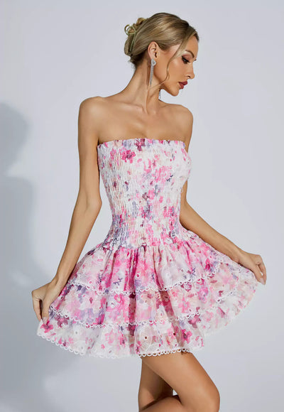 Flower Printing Elastic Dress - Akira