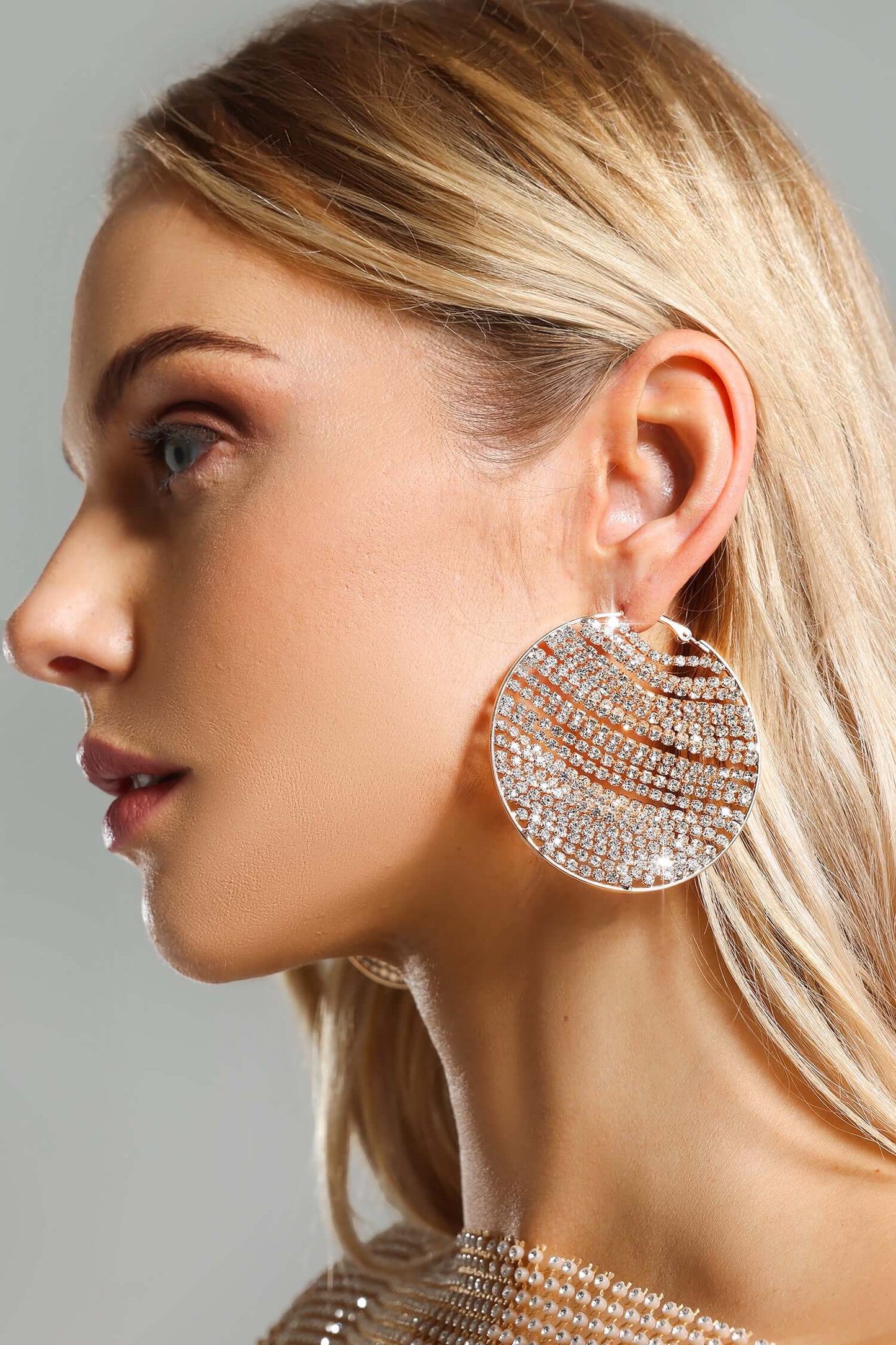 Rhinestone Big Round Earring - Pria