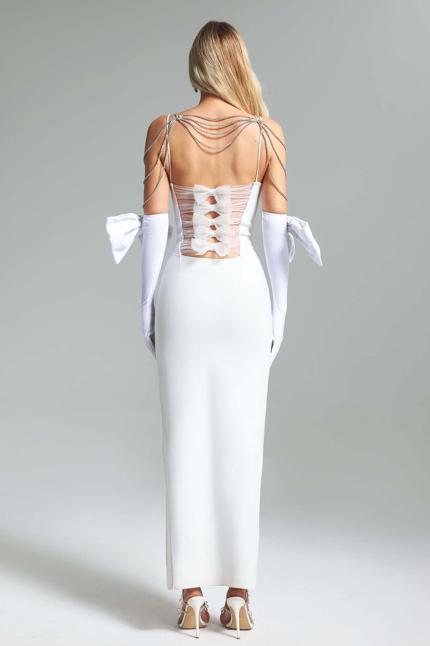 Slit Bow With Gloves Dress - Gora