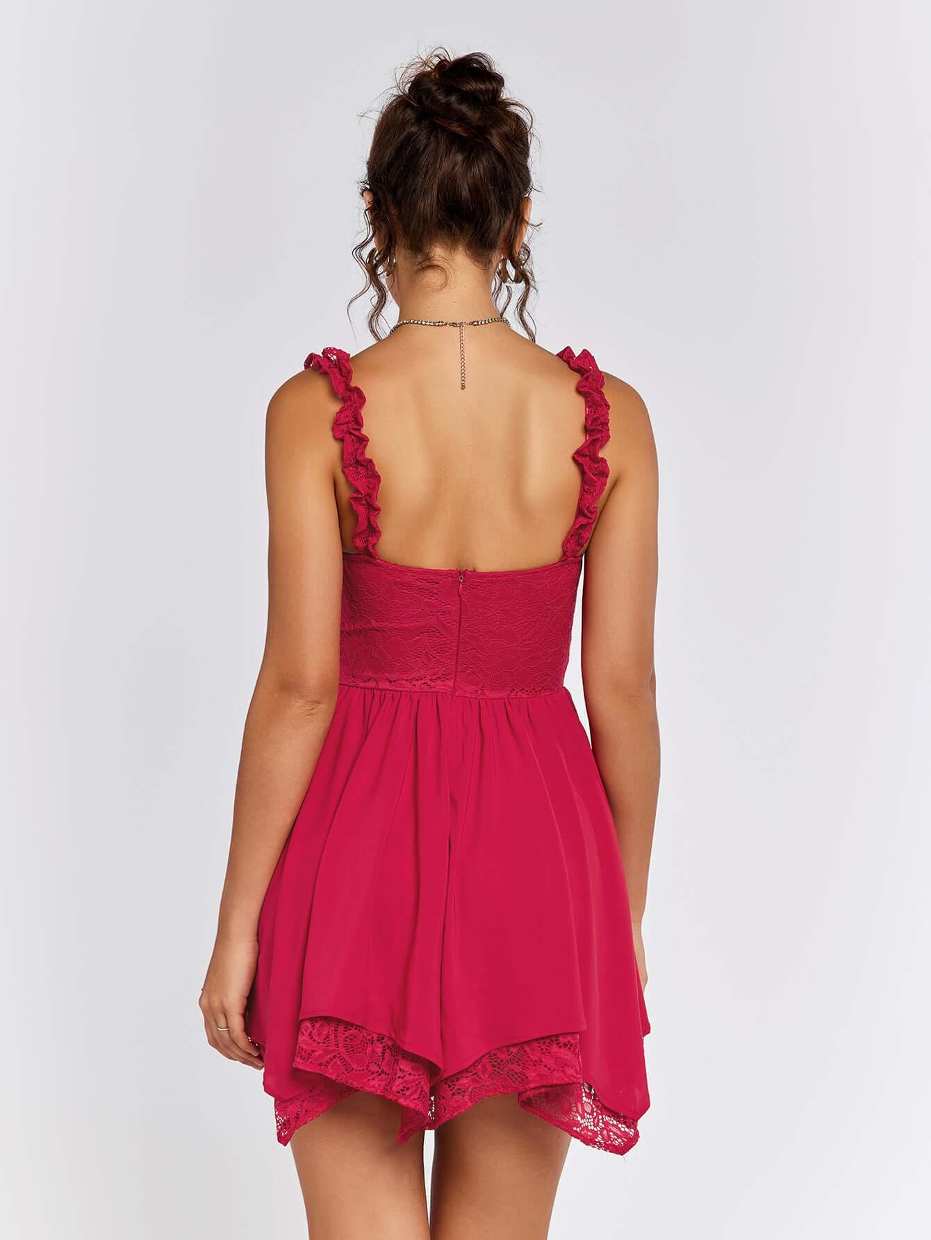 Lace Ruched Chiffon Dress - Dricka