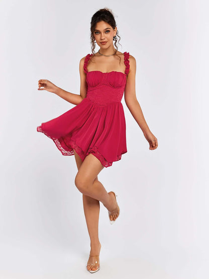 Lace Ruched Chiffon Dress - Dricka